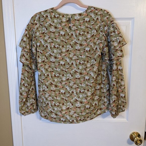 Hayden Girls Sage V-Neck Floral Ruffle Long Sleeve Top Blouse - size XL NWT - Picture 7 of 10